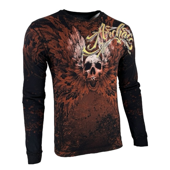 Archaic by Affliction Men's T-Shirt Hinsley Skull Wings Biker S-4XL - Picture 6 of 9